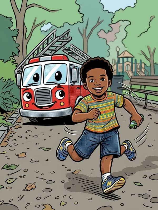 Example page of a personalized children's book in comic book style