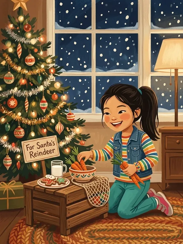 Example page of a personalized children's book in gouache style